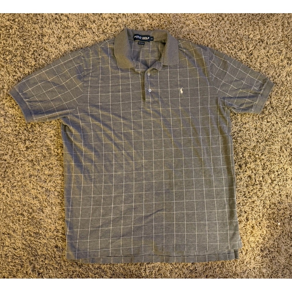 Polo Golf Mens XL Shirt Ralph Lauren Short Sleeves Gray and WhiteChecker Stripes